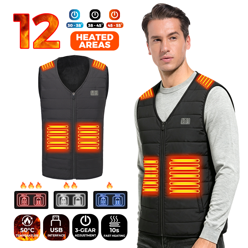 Outdoor Sport Winter Jacket - 12 Heizbereiche USB-Heizweste Unisex Winter Elektrische